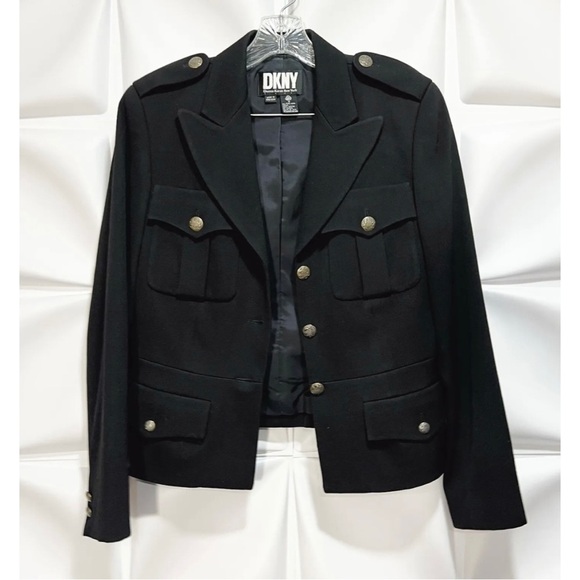 DKNY Donna Karan New York Womens Sz 6 Pure WOOL Military Blazer s Jacket - Picture 7 of 8